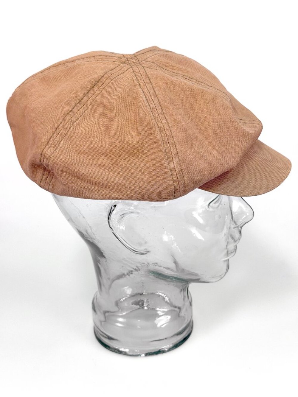 Vintage 90s May Co Private Label Tan Cotton Canvas Newsboy Cabbie Hat 58cm